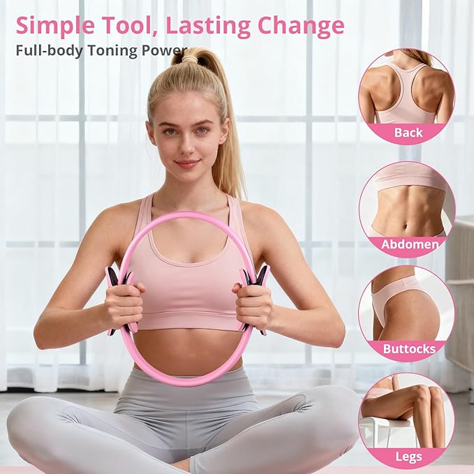 Pilates Essentials Kit for Women, Home Workout Pilates Kit with Ring, Mini Ball, Resistance Bands, Yoga Strap & More | Beginner Pilates Starter Kit for Toning, Strength & Flexibility