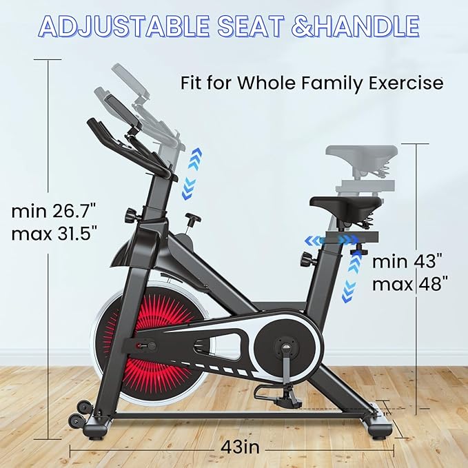 NAYSAYE Exercise Bike, Adjustable Stationary Bikes with Smartphone Mount, Professional Exercise Bike with Digital Pulse Display for Home and Office