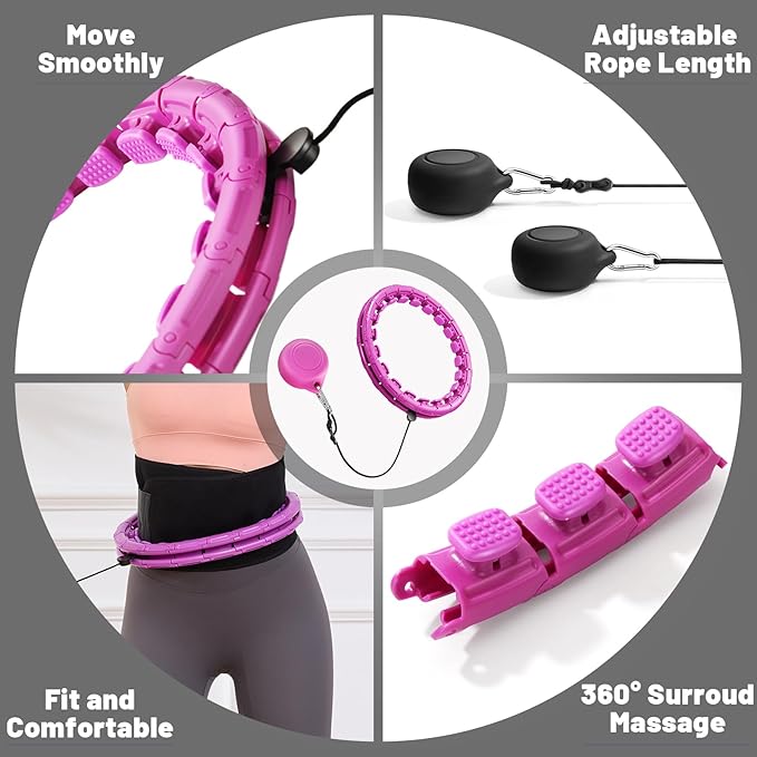 Weighted Fit Hoop Plus Size with Extra Sweat Belt for Adult Weight Loss, 32 Detachable Links Smart Fitness Hoop, Fitness and Massage 2 in 1, Great for Adults and Beginners