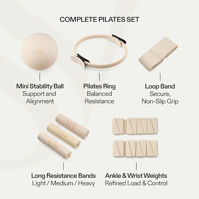 Signature Pilates Set - Complete Pilates Kit with Ring, Ball, Wrist and Ankle Weights & Resistance Bands for Home or Studio Workouts