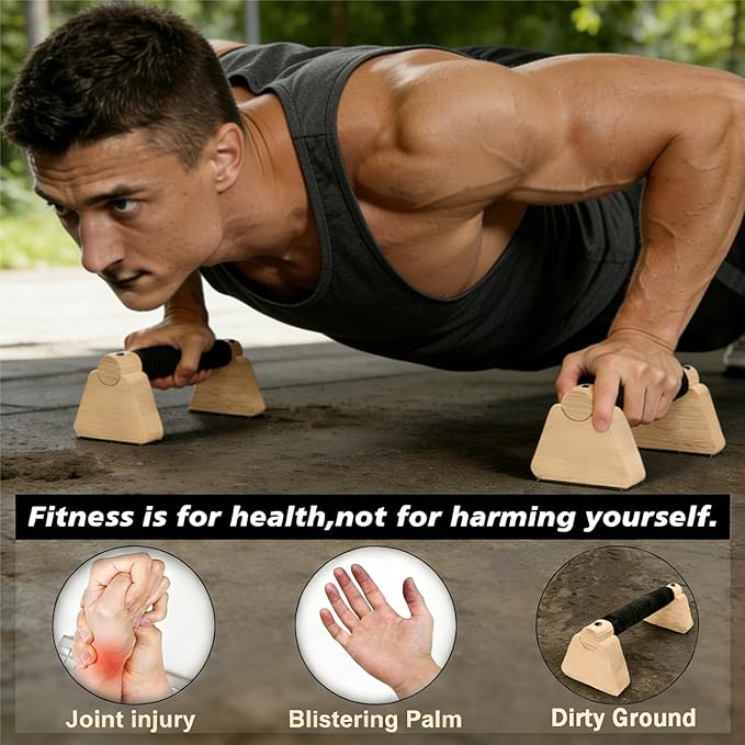 Wooden Parallettes Bars - Professional Solid Wood Push Up Stands for Calisthenics, Handstand & Planche Training at Home Gym, Non-Slip Grips for Wrist Comfort Pushup Handle for Strength Training