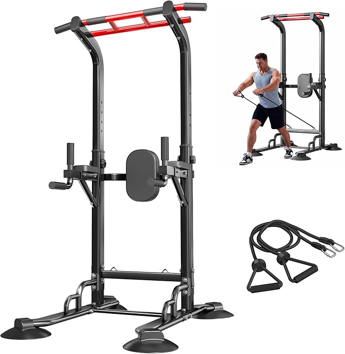 soges Power Tower Pull Up Bar Station, Dip Station for Home Gym, Height Adjustable Heavy Duty Strength Home Training Fitness Workout Equipment