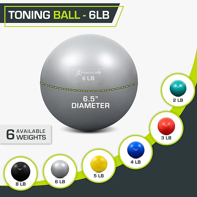 ProsourceFit Weighted Toning Exercise Balls for Pilates, Yoga, Strength Training and Physical Therapy, 2 lb to 8 lb, Color Coded