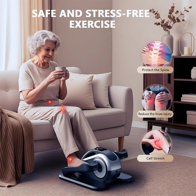 Under Desk Elliptical Machine,Electric Leg Exerciser for Seniors,12 Adjustable Speeds&12 Modes with Remote Control,Elastic Rope,Manual&Auto Mode for Home Office