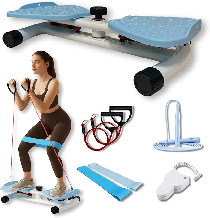 Ultra-Quiet Waist Twisting 5-in-1 Exercise Bundle - Ab Twister Board With 2 Resistance Bands, 1 Length Adjustable Jump Rope, an Automatic Waist Measuring Tool and Workout Guide - 300LB Capacity - Workout Bundle Perfect for Men and Women Looking for At-...