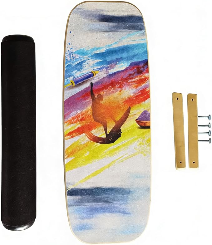 Balance Board Surf Trainer with Adjustable Stoppers - 2 Different Distance Options Balance Board for Surfing, Snowboarding, Skiing, Skateboarding, 300lbs Capacity