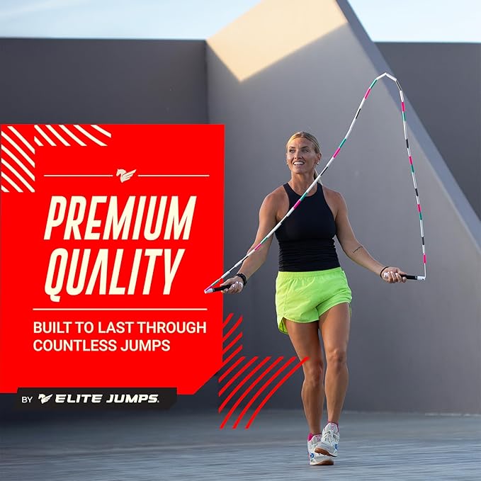 Elite Jumps - Heavy Beaded Jump Rope - 6.5oz Weighted Jump Rope for Women - Durable & Heavy Resistance - 10ft Long Adjustable Rope - Tangle-Free - Shatterproof 2” Beads - Long 8” Handles