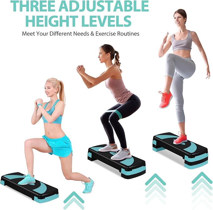 30" Aerobic Step Platform - 3-Level Adjustable Height (4"/6"/8"), Non-Slip Fitness Stepper w/Stackable Risers for Home Gym, Cardio & Strength Training