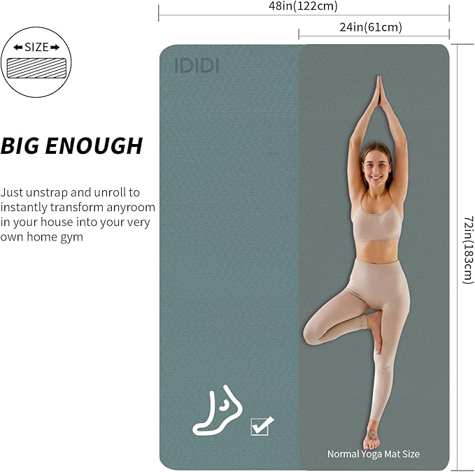 Large Yoga Mat (6'x 4') - Extra Long and Wide Workout Mat for Men and Women,Non-Slip POE 0.32''/0.4'' Thick Fitness Mat, Eco-Friendly, Thick Wide Exercise Mat for Home Workouts,Ideal for Yoga and Pilates.