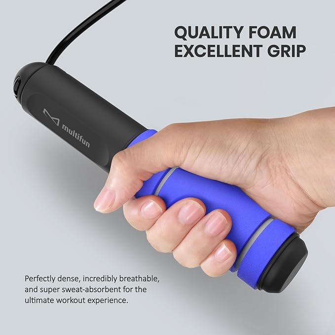 multifun Digital Jump Rope with Smart Counter & Timer - Adjustable Speed Skipping Rope for Fitness, Weight Loss, Boxing, MMA - Tangle-Free Ball Bearings & Anti-Slip Handles for Men, Women, Kids