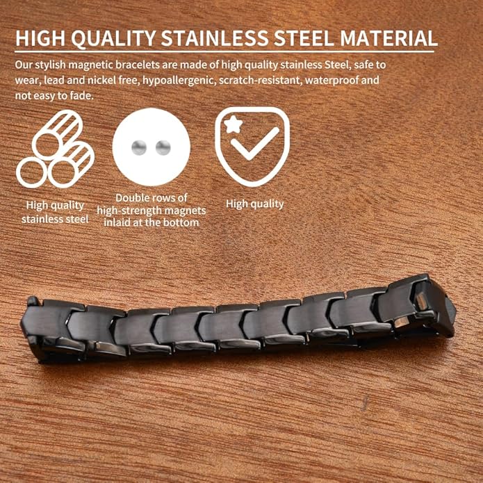 Magnetic Bracelets for Men，Stainless Steel Bracelet Lymphatic Drainage Therapeutic Magnetic Bracelets with Double Row Magnets Jewelry Gift with Adjust Tool