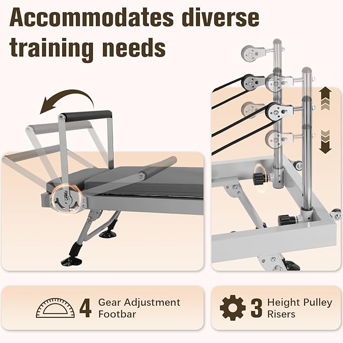 78 in Foldable Pilates Machine with Springs Resistance Pilates Reformer Bed 300 LBS Capacity Smooth Glide Carriage Reformer for Home and Studio Use