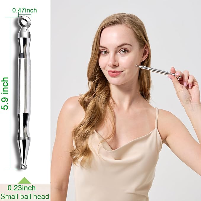 BYYDDIY Stainless Steel Dual Head Facial Reflexology Tools,Body Point Probe Pen &Trigger Point Massager Tool for Deep Tissue (P-L)