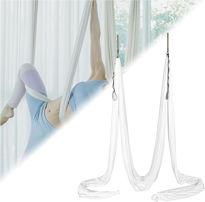 Kojem Aerial Silk Fabric Yoga Swing Kit For Fitness Yoga Inversions Flexibility Core Strength Dance White Nylon Fabric 6.6/13.1 Yards