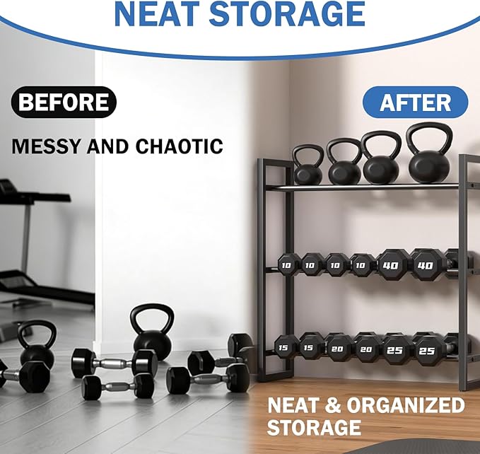 3 Tier Dumbbell Rack,390LB Capacity Weight Rack,Storage Stand for Dumbbells,Space-Saving Weight Rack for Home Gym Storage Organizing Dumbbells(Rack Only)