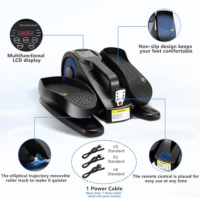 Under Desk Elliptical Machine, Electric Leg Exerciser for Seniors, Compact Seated Pedal Exerciser, Portable Elliptical Trainer with Remote and Non-Slip Pedals for Teens Adults