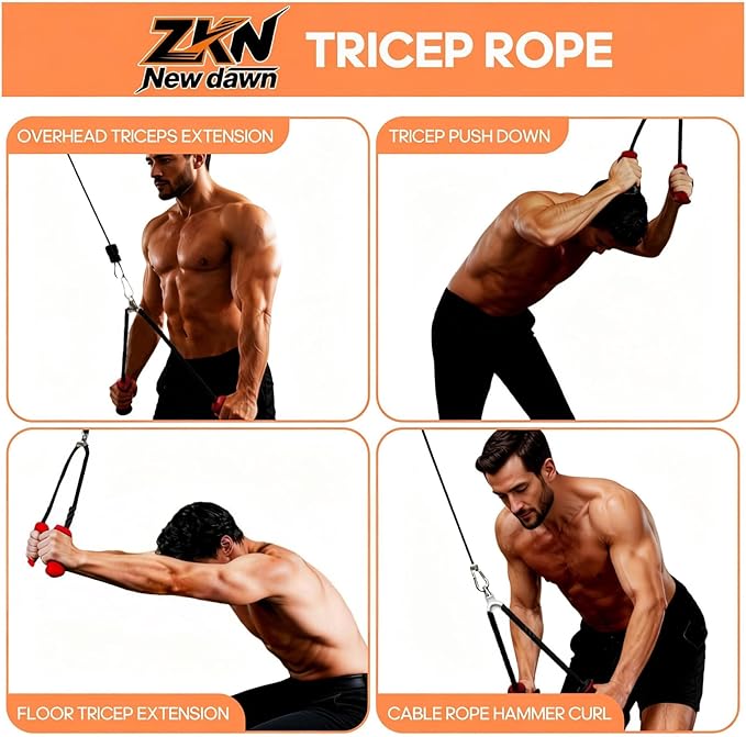 Tricep Rope Pull Down Attachment with Ergonomic Handles,Triceps Rope for Cable Machine Pulley System,Home Gym Accessories