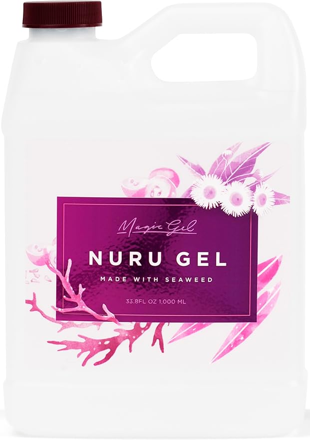 Magic Gel Nuru Massage Therapy Gel 33.8 fl oz – Clear, Fragrance-Free, No Added Flavors – Ultra-Slippery, Stain-Free Massage Gel with Seaweed Extract for Full-Body Glide & Hydrated Skin – Made in USA