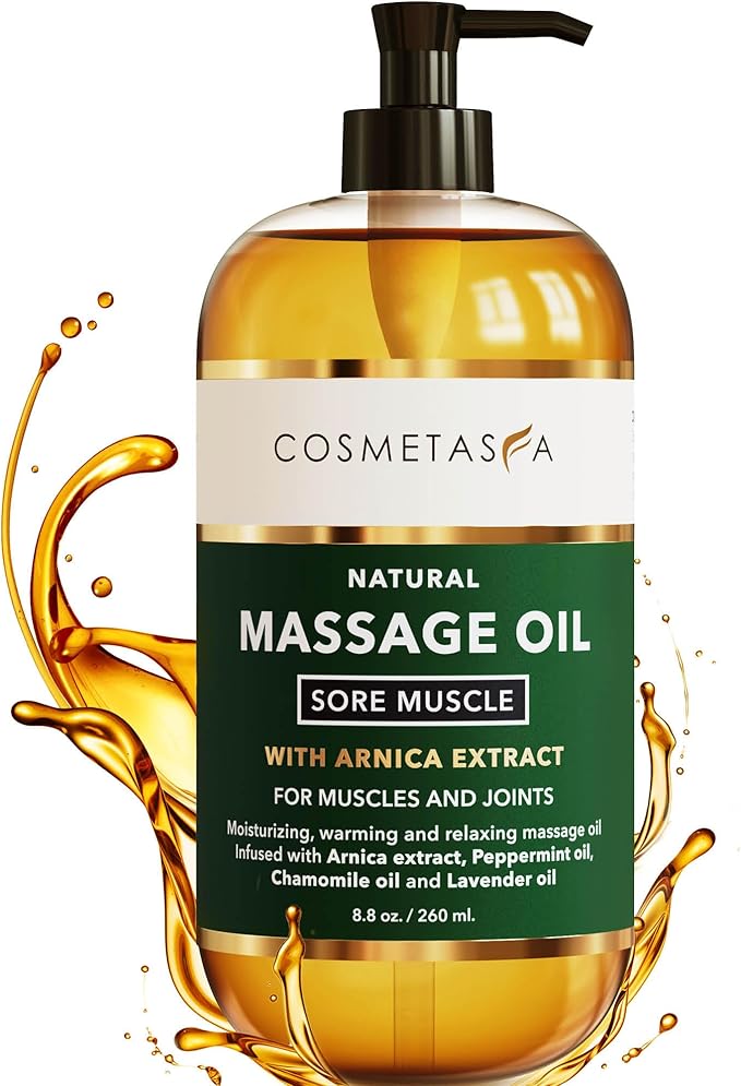 Cosmetasa Sore Muscle Massage Oil - 8.8 oz, Soothes Muscle and Joint with Arnica Extract, Peppermint, Chamomile, and Lavender Oil (8.8 oz, Sore Muscle)