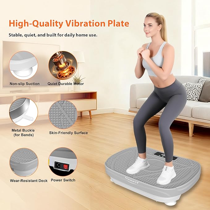 Homesy Vibration Plate Exercise Machine, Vibrating Plate for Lymphatic Drainage, Full Body Shaking Workout Fitness Platform Board, Sport Gym Equipment for Weight Loss Fat Burner
