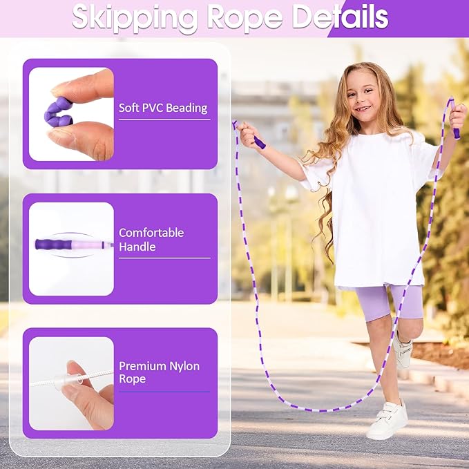 Jump Rope for Kids, 9 Ft Adjustable Jump Ropes for 4 5 6 7 8 10 12, Segmented Soft Beaded Jumping Rope Age 8-12, Tangle Free Skipping Rope for Women Man Fitness Weight Loss