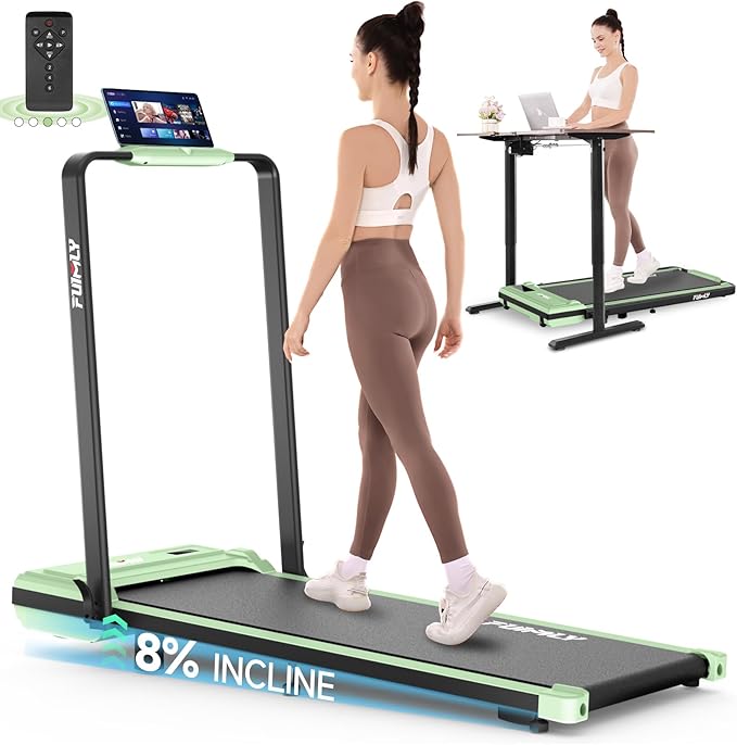 FUNMILY Upgrade Walking Pad Folding Treadmill with 12%/15% & Handle Bar, 3.5HP Foldable Under Desk Compact Treadmills for Home/Office/Gym, 400+lb Capacity, Shock Absorption