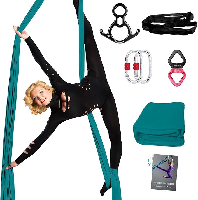 PRIOR FITNESS Aerial Silks Set, Professional Thicker Low Stretch Fabric 9/15/20 Yards Aerial Silk Swing Set with Hardware Guide, Yoga Starter Kit For Home, Aerial Yoga Hammock, Silks for Gymnastics, Antigravity Yoga, Inversion Exercise-All Levels