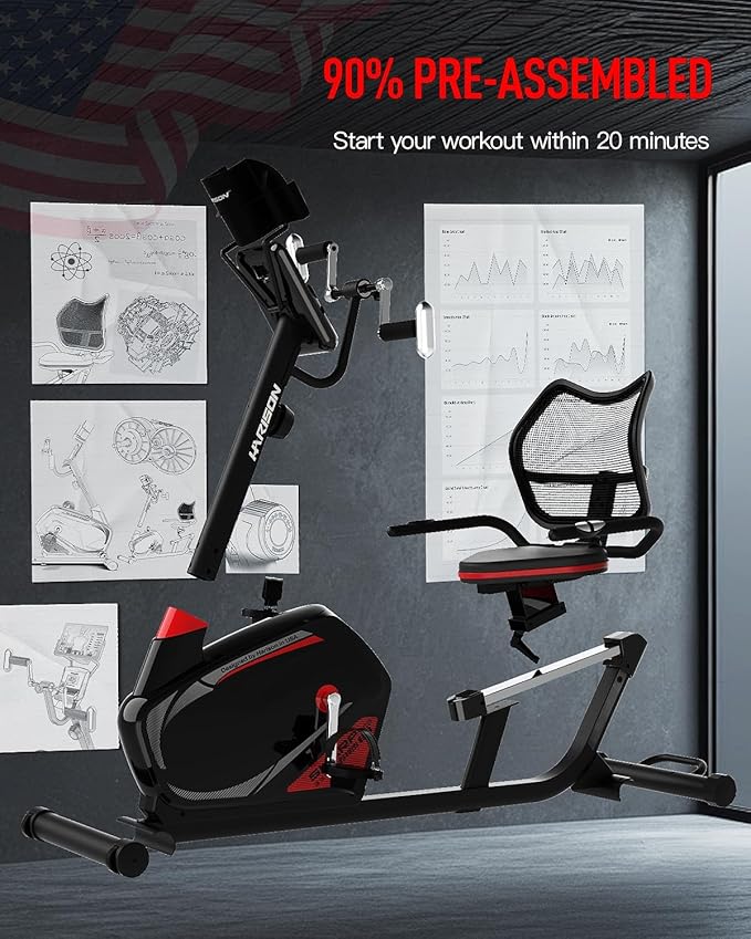 HARISON Exercise Bike 400 lbs Capacity, Easy Assembly Magnetic Recumbent bike for Adult and Seniors with Arm Exerciser , Recumbent Stationary bike for Home, 2 in 1 LCD Monitor and Tablet Holder (Same-day Shipping service）
