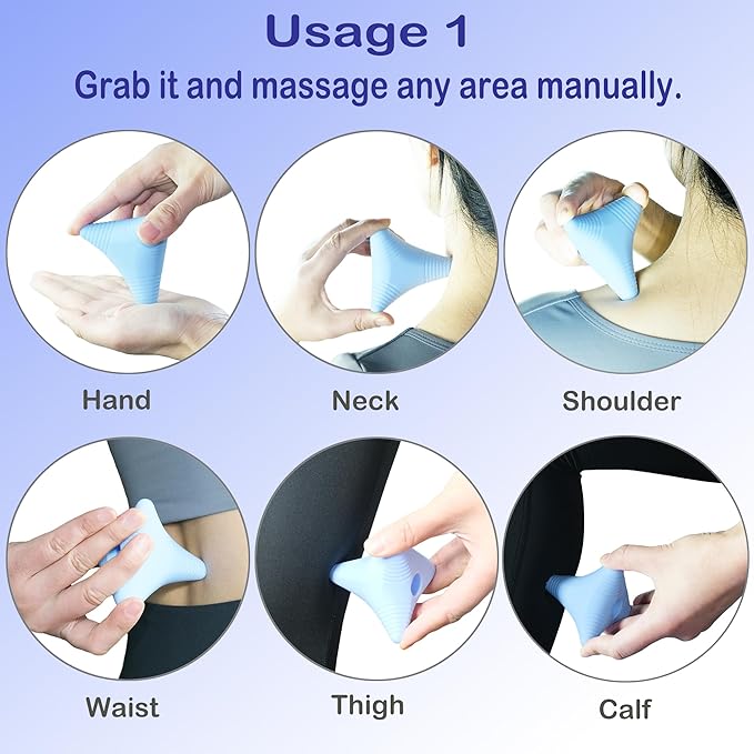 Trigger Point Massage Ball, Manual Massager Tool for Muscle Knot Deep Tissue Relief Myofascial Release Physical Therapy Hip Flexor Iliacus Psoas Hand Foot Back. 2.8×2.9” (Blue)