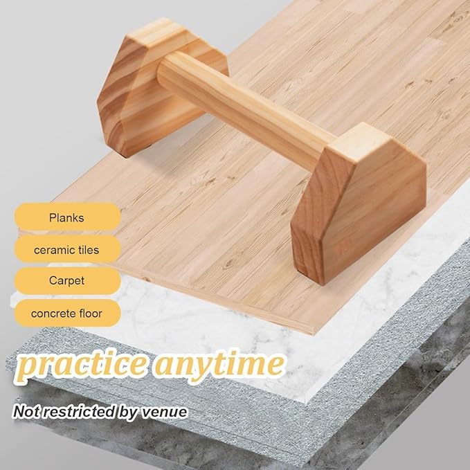 Push-up Stand, 2 PCS Wood Pushup Bars Non-Slip Base Exercise Home Workout Equipment, 25CM Wooden Parallettes Handle Stands Grip for Men Strength Training, Planks Calisthenics