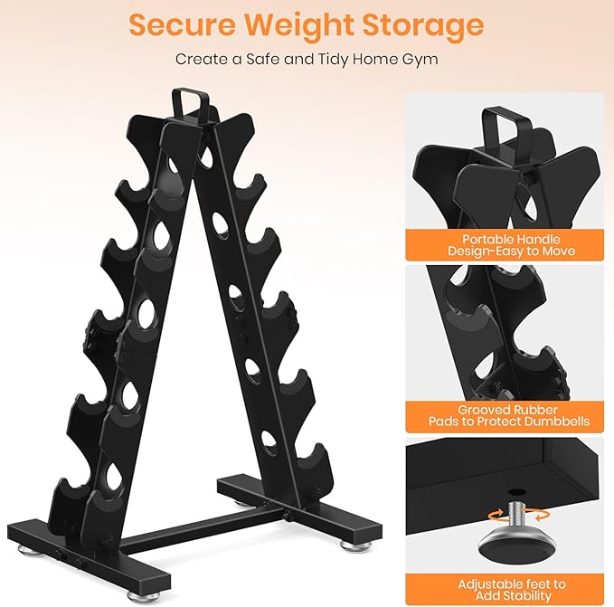 TomCare 6-Tier|5-Tier|4-Tier Dumbbell Rack Stand Only, Weight Rack for Home Gym Storage Stand for Weights Metal A-Frame Strength Training Dumbbell Holder with Handle (Dumbells not Included)