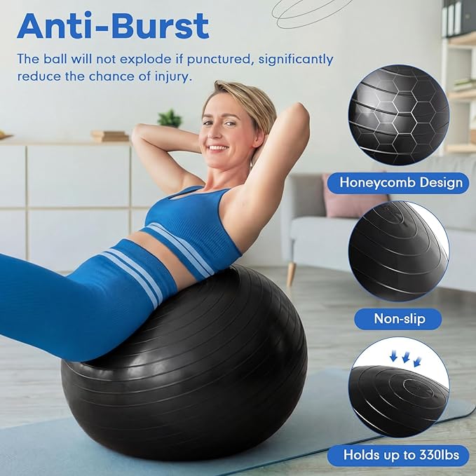 Leyndo 4 Pcs 26 Inch Yoga Exercise Ball Pilates Pregnancy Birthing Fitness Ball with Quick Pump Anti Burst for Improved Posture, Balance, Yoga, Pilates, Training