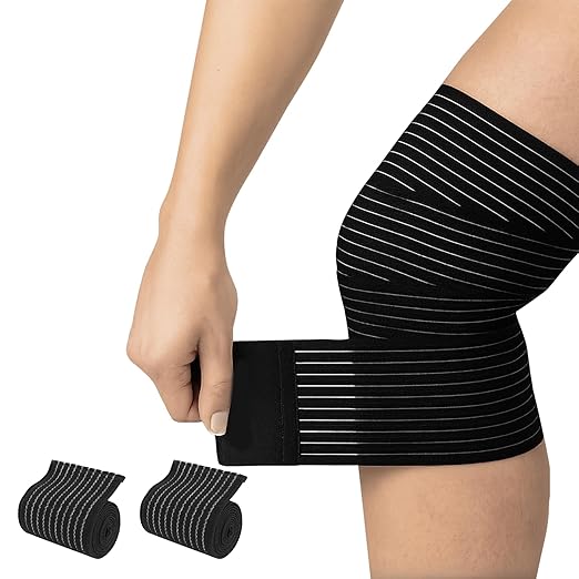 Knee Wraps – 2 PCS 150×7.5cm Elastic Knee Wrap for Women, Thigh Compression Sleeve for Workouts, Adjustable Compression Bandages for Legs, Support for Squats and Training