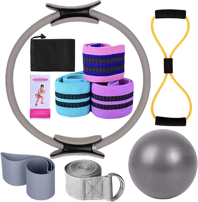 Yoga Sets for Women Pilates at Home Equipment Pilates Magic Ring Booty Bands for Working Out Glutes Yoga Ball 25cm Figure 8 Resistance Band Yoga Bands for Stretching