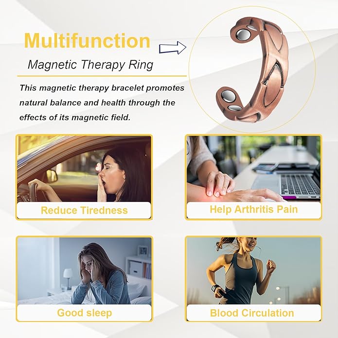 Copper Rings for Women, Pure Copper Adjustable Magnetic Ring （FUTI）
