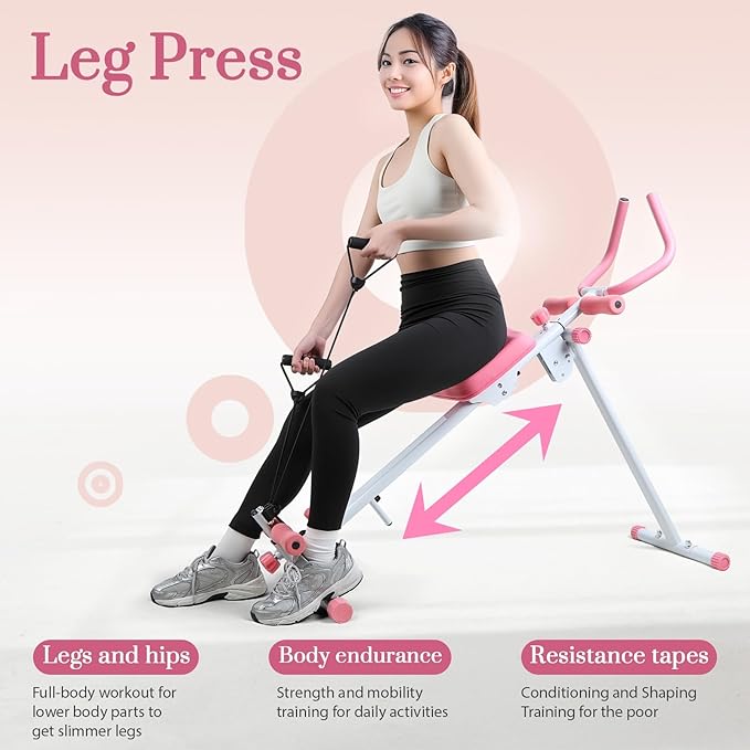 【US Shipped】 4 in 1 Exercise Equipment Rowing Machine Leg Press Machine Ab Glider Machine Roman Chair Fitness Equipment for Ab Workout Core Strength Training
