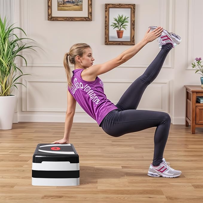 HomGarden Adjustable Workout Aerobic Stepper in Fitness & Exercise Step Platform Trainer Stepper w/Risers Adjust 4"-6''-8''