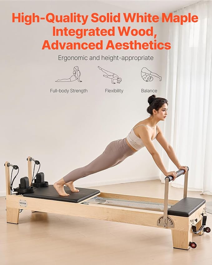 VEVOR Pilates Reformer Machine, Pilates Workout Equipment for Home Gym Studio Use, Pilates Reformer with Sitting Box and Jumpboard，fit for Beginners & Advanced Users