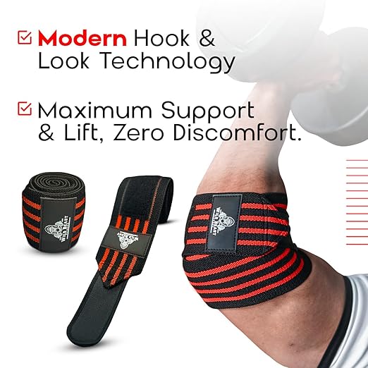 Elbow Wraps for Weightlifting (Pair), Stretchable & Breathable 41" Elbow Compression Strap, Weightlifting Straps for Bench Press, Supports Powerlifting, Pressing, Elbow Straps for Gym Accessories for Men (Red)