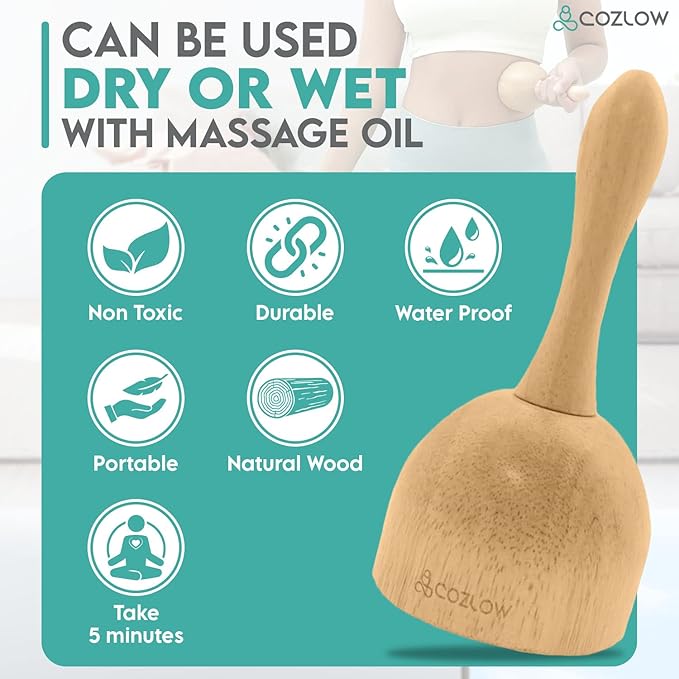 COZLOW Wood Therapy Massage Cup - Maderoterapia Massager for Body Sculpting, Fascia Release & Lymphatic Drainage - Wooden Cupping Massage Tool - Maderotherapy Helps Reduce Cellulite Appearance