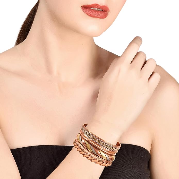 Copper Bracelet Tibetan Style. Hand Forged with Solid and High Gauge Copper Jewelry Cuff for Women Men. Combo of Different Designs