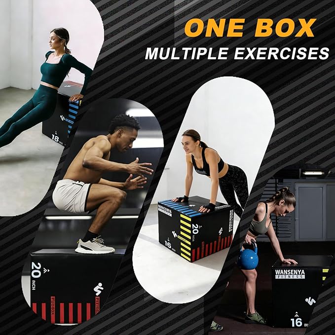 3-in-1 Dense Foam Plyometric Jump Box,30"x24"x20"-24"x20"x16"-20"x18"x16"Non-Slip Box Jumps for Home Gym,Exercise Foam Plyo Box for Fitness Training-Step-Ups,Split Squats,Dips,Box Jump Cube