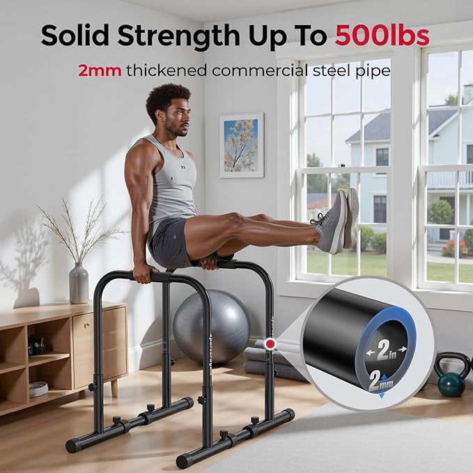 Sportsroyals Adjustable Dip Bar Station, Heavy Duty Parallette & Parallel Bars, 400LBS Stable Dip Stands for Home Gym, Calisthenics & Upper Body Workout Equipment