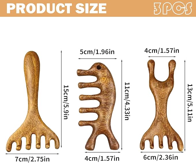 3 Pcs Scalp Massage Tool,Foot Massager Tool,Wooden Scalp Massager, Massage Comb,Foot Massage Tool,Labor Comb For Pain,For Scalp, Eye, Facial, Neck, Shoulder, 5 Touchs Therapy Comb, Massage Combs