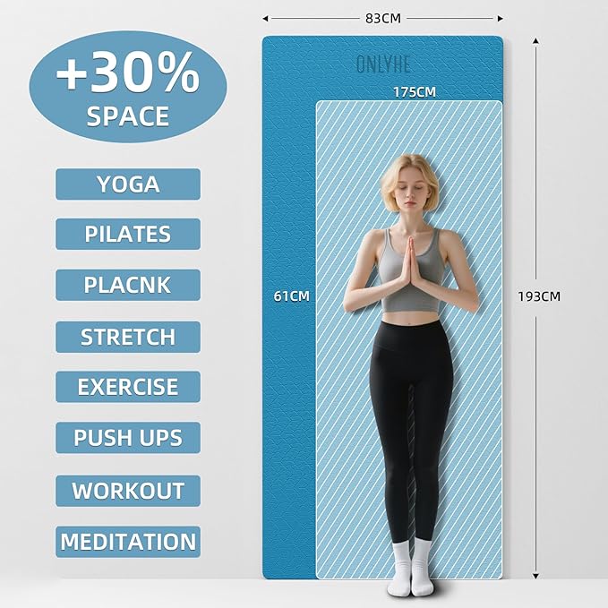 Extra Long & Wide Yoga Mat for Tall Men & Women,76''x32.6''x7mm - High Density TPE Non-Slip Both Sides, Lightweight 1.1kg with Superior Cushioning for gymnastics, Pilates, Home, Workout