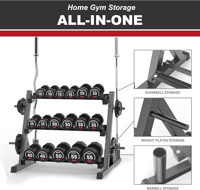 3 Tier Multifunctional Dumbbells Weights Barbells Rack, 1100 lbs Weight Capacity (Rack Only)