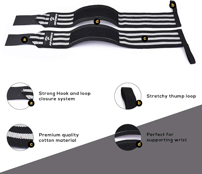 AQF Wrist Wraps for Weightlifting - USPA & IPL Approved 18" Gym Wrist Support with Thumb Loop - Heavy Duty Lifting Wrist Straps for Fitness, Workout, Powerlifting, & Bodybuilding (Pair)