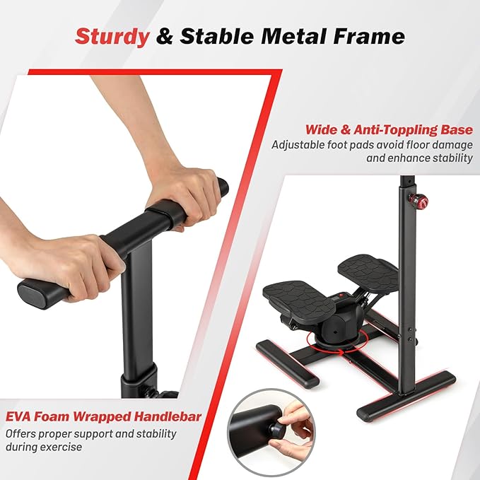 GYMAX Exercise Stepper with Handle Bar, 330 LBS Twist Stepper with LCD Monitor & Oversize Pedals, Portable Hydraulic Mini Stair Stepper for Home Aerobic Workout Fitness