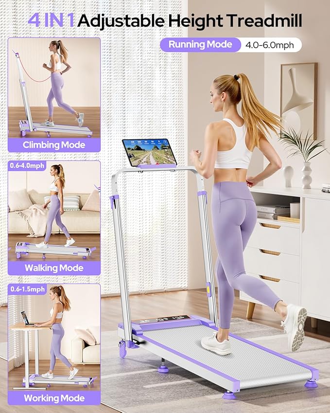 Walking Pad Treadmill with 12% Incline/Adjustable Height, Upgraded 3.5HP Walking Pad with Handle Bar, 4 in 1 Foldable Under Desk Treadmill, Electric Portable Treadmills for Home 350LBS, LED Display