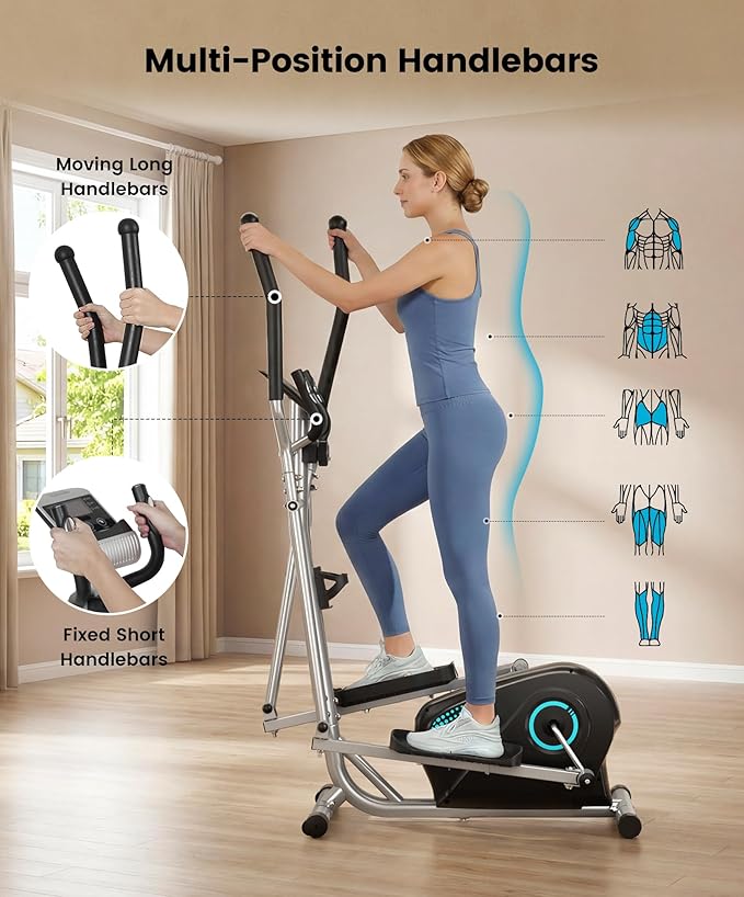 Dripex Elliptical Exercise Machine, Hyper-Quiet Magnetic Elliptical Machine for Home, 8-Level Resistance Elliptical Training Machines with 6KG Flywheel, Pulse Sensor & LCD Monitor